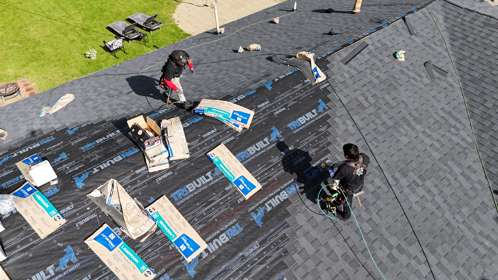 Roof underlayment installation aerial view by 937 Precision Roofing